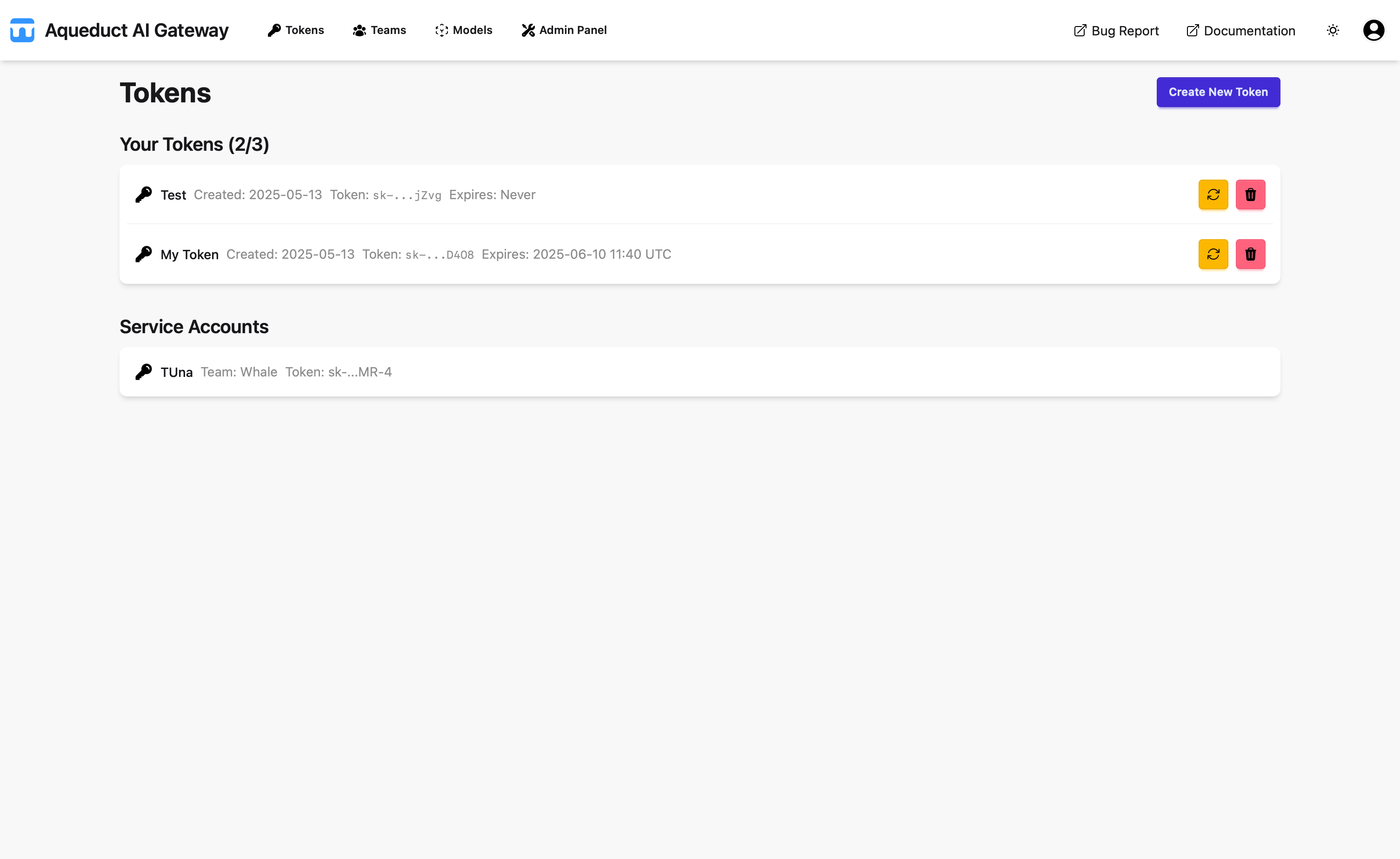 Tokens Page